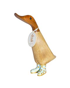 DCUK Natural Finish Duckling with Pastel and Gold Spotty Welly Boots-Duck Egg Blue